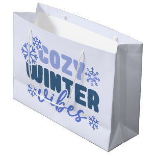 Sacola Para Presentes Grande Cozy Winter Vibes - Tipografia do Floco de Neve