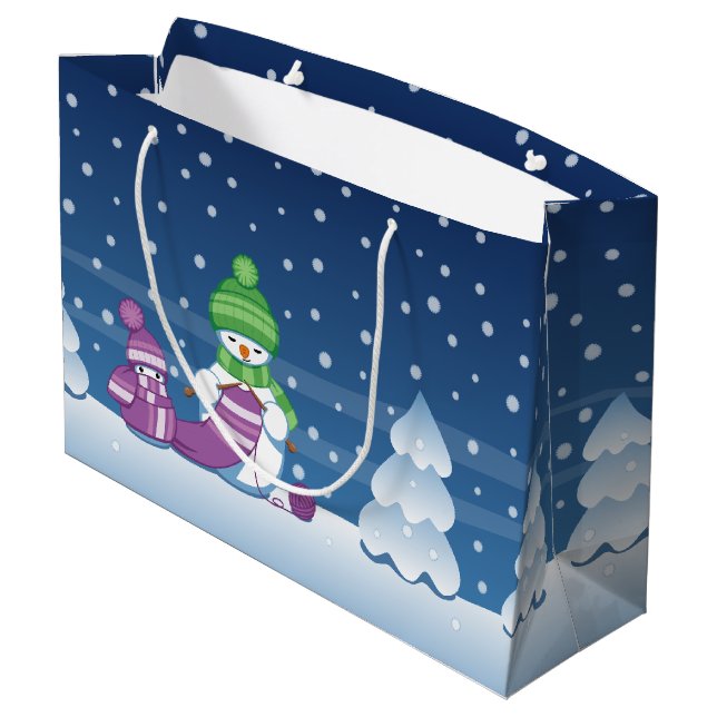 Sacola Para Presentes Grande Crafty Snowman a tricotar Scarf (Verso inclinado)