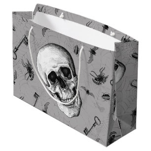Sacola Para Presentes Grande Crânio Assustador e Insetos de Halloween