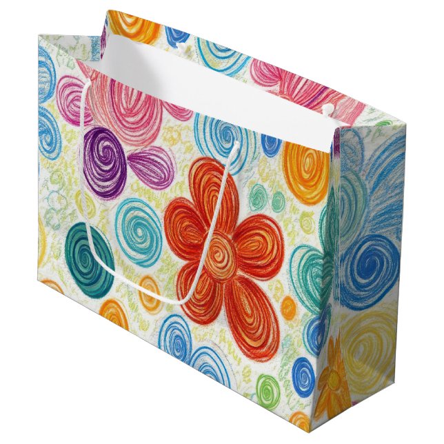 Sacola Para Presentes Grande Crayon Doodle Daisy Design (Frente inclinada)