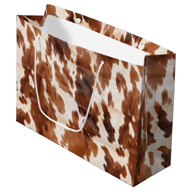 Sacola Para Presentes Grande Cream Brown Cowhide Ocidental (Frente inclinada)