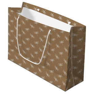 Sacola Para Presentes Grande Cream Brown Dragonflies