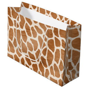 Sacola Para Presentes Grande Cream Brown Safari Giraffe Animal Print