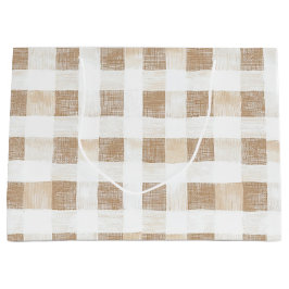 Sacola Para Presentes Grande Cream White Plaid Stripes Birthday