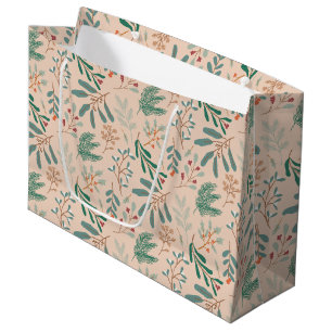 Sacola Para Presentes Grande Cream Winter Botanical Patterno