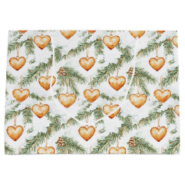 Sacola Para Presentes Grande Creamy Caramel Hearts Christmas Tree Branches