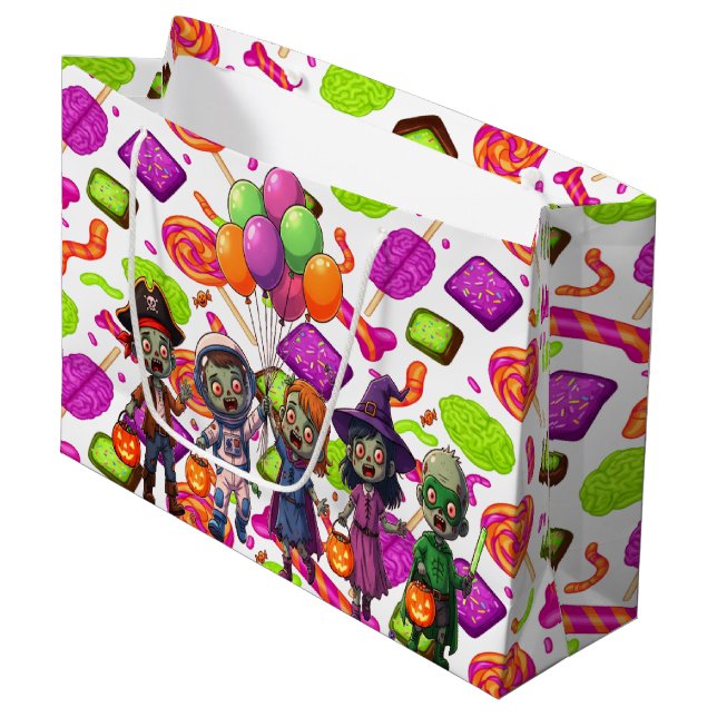 Sacola Para Presentes Grande Creepy Candy Zombie Mashup For Halloween (Frente inclinada)