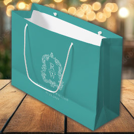 Sacola Para Presentes Grande Crest Monograma Turquesa Casamento