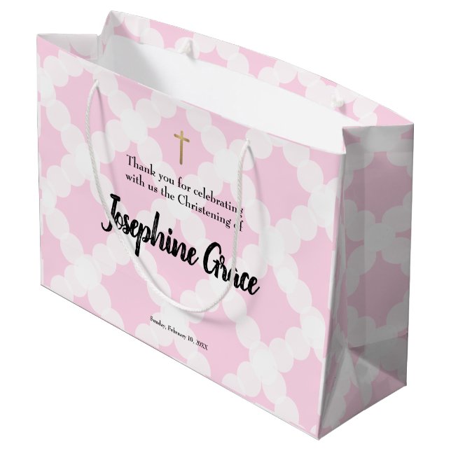 Sacola Para Presentes Grande Criança Dourada Rosa Personalizada (Verso inclinado)