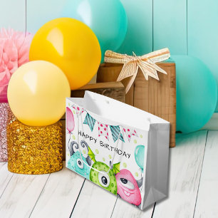 Sacola Para Presentes Grande Crianças Feliz Aniversário Bons Monstros