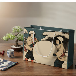 Sacola Para Presentes Grande Crianças japonesas rolando grandes bolas de neve