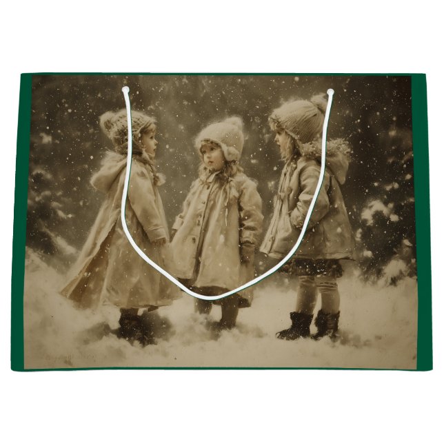 Sacola Para Presentes Grande Crianças no inverno (Frente)