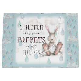 Sacola Para Presentes Grande Crianças Obedecem Seus Pais - Col. 3:20 - Azul