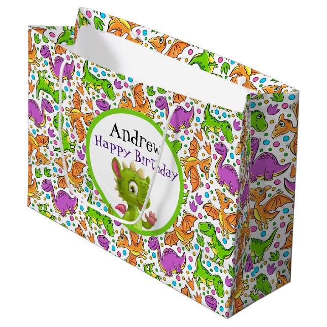 Sacola Para Presentes Grande Crianças Personalizam o Saco de Presente do Dinoss (Frente inclinada)