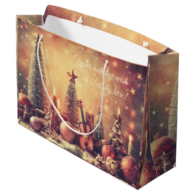 Sacola Para Presentes Grande Crie seu próprio violão e árvores de Natal (Verso inclinado)