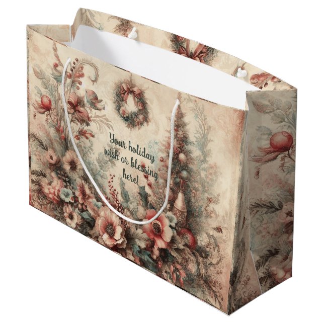 Sacola Para Presentes Grande Crie Sua Própria Terra de Natal Floral Vitoriana (Verso inclinado)