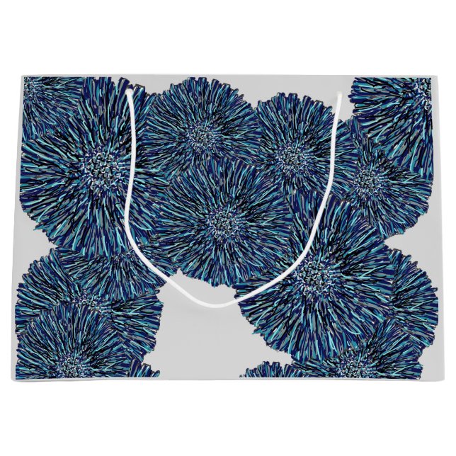 Sacola Para Presentes Grande Crisântemo azul (Frente)