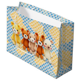 Sacola Para Presentes Grande Crocheted Stuffed Animals Blue and Yellow