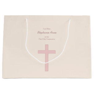 Sacola Para Presentes Grande Cruz do rosa Pastel do comunhão