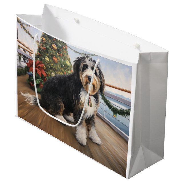 Sacola Para Presentes Grande Cruzeiro de Natal Bernedoodle: Feriado Pawsome (Frente inclinada)