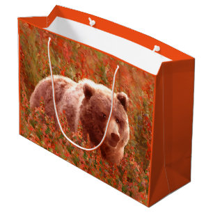 Sacola Para Presentes Grande Cubo de Urso Grizzly em Arte de Vida Selvagem de P
