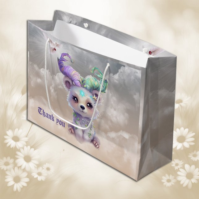 Sacola Para Presentes Grande Cubo de urso mágico com brilho pastel. (Criador carregado)