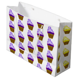 Sacola Para Presentes Grande cupcake amarelo caligrafia feliz aniversário mode