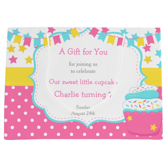 Sacola Para Presentes Grande Cupcake e Festa de aniversário de bordas (Frente)