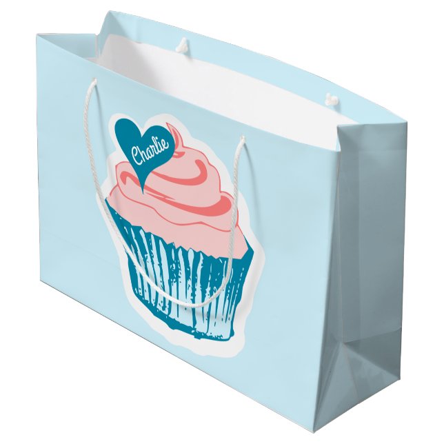 Sacola Para Presentes Grande Cupcake Love - bolsa de presente de texto personal (Verso inclinado)