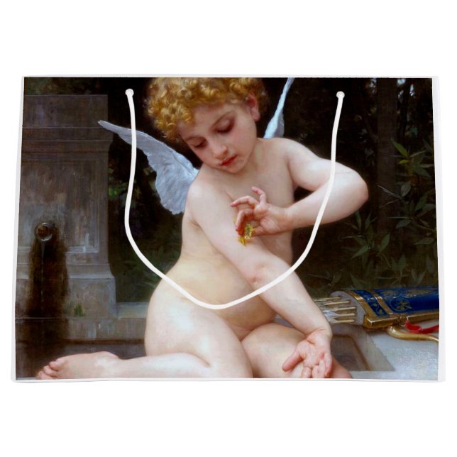 Sacola Para Presentes Grande Cupido com borboleta, Bouguereau (Frente)