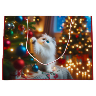 Sacola Para Presentes Grande Curious Kitty Holiday Gift Bag