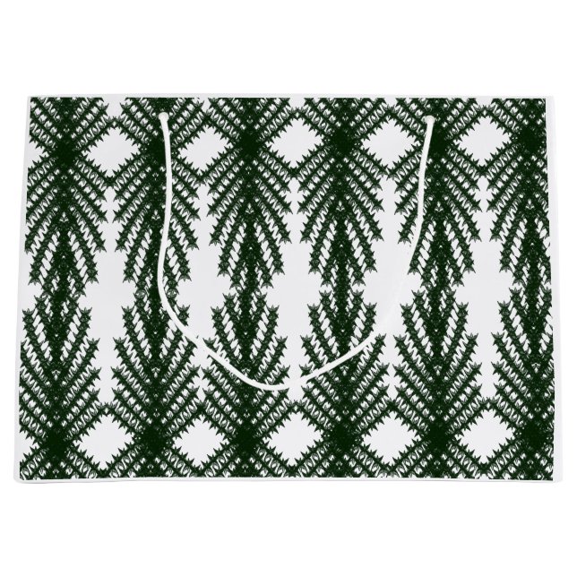 Sacola Para Presentes Grande Custom Forest Green Pine Tree Abstract Pattern (Frente)
