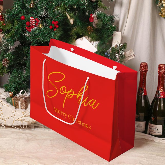 Sacola Para Presentes Grande Custom Red Burlap Christmas Eve Gift 2025 Holiday (Criador carregado)