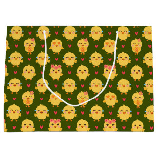Sacola Para Presentes Grande Cute Baby Chick Love with Hearts
