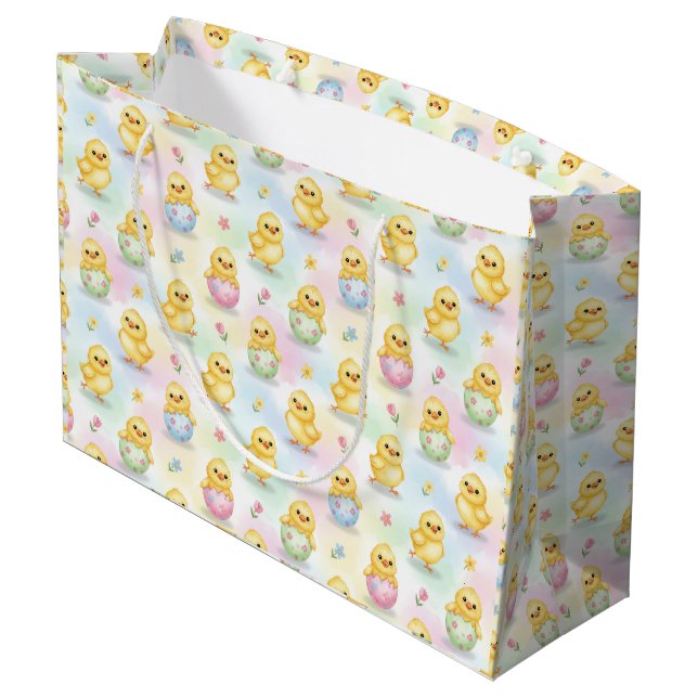 Sacola Para Presentes Grande Cute Baby Chick Watercolor Easter (Verso inclinado)