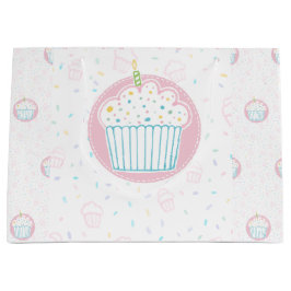 Sacola Para Presentes Grande Cute Birthday Cupcake with Candle