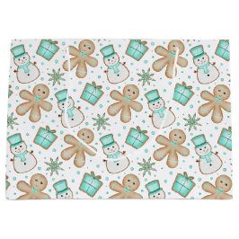 Sacola Para Presentes Grande Cute Blue Festive Christmas Gingerbread
