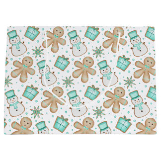 Sacola Para Presentes Grande Cute Blue Festive Christmas Gingerbread