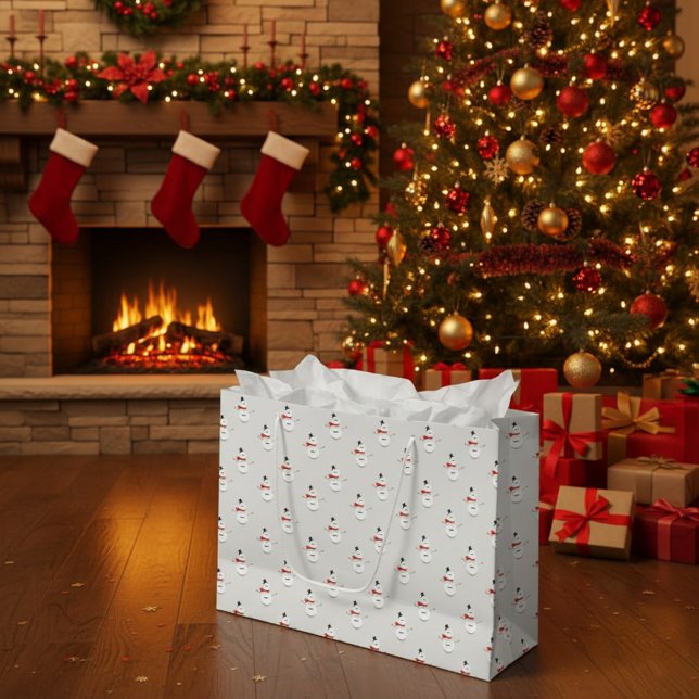 Sacola Para Presentes Grande Cute Button Snowmen Grey Paper Gift Bag (Criador carregado)