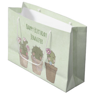 Sacola Para Presentes Grande Cute Cactus Trio Vestindo Jewelry Aniversário