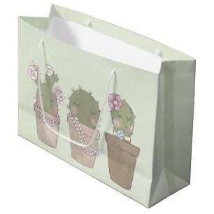 Sacola Para Presentes Grande Cute Cactus Trio Vestindo Joias