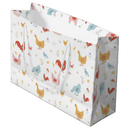 Sacola Para Presentes Grande Cute Chickens Hens and Baby Chicks
