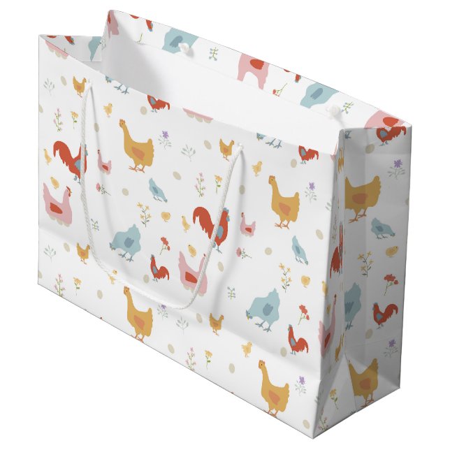 Sacola Para Presentes Grande Cute Chickens Hens and Baby Chicks (Frente inclinada)