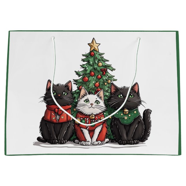 Sacola Para Presentes Grande Cute Christmas Cats (Frente)