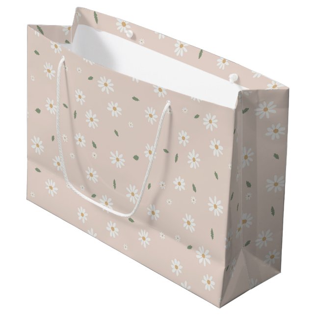 Sacola Para Presentes Grande Cute Daisy Floral Blossoms & Greenery (Frente inclinada)