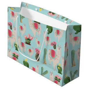 Sacola Para Presentes Grande Cute Fiesta Llama & Cactus Pattern