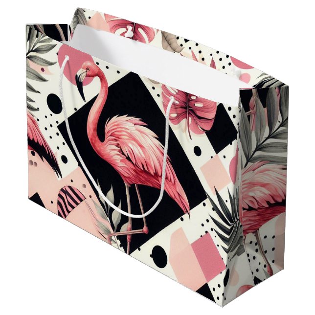 Sacola Para Presentes Grande Cute Flamingo Geométrico (Verso inclinado)
