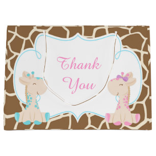 Sacola Para Presentes Grande Cute Giraffes Baby Shower Obrigado