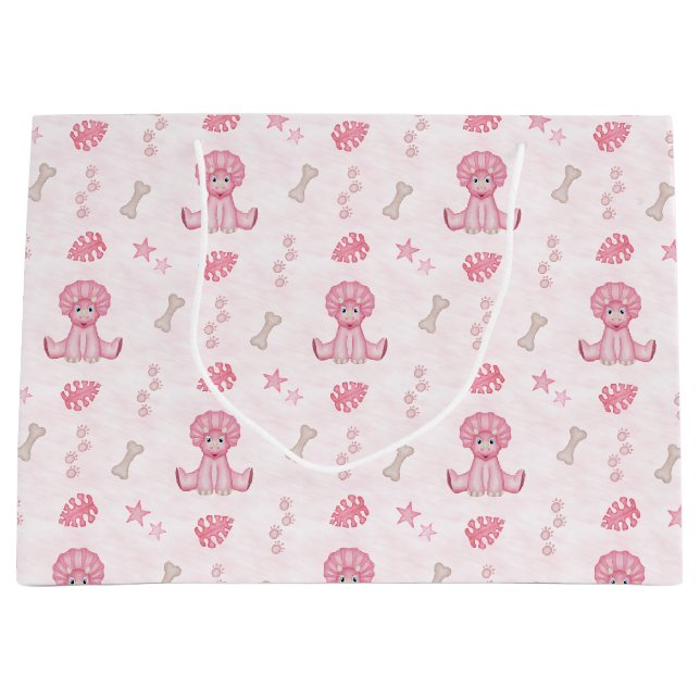 Sacola Para Presentes Grande Cute Girls Birthday Pink Dinosaur (Frente)