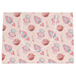 Sacola Para Presentes Grande Cute Girls Space Birthday Pink Astronaut